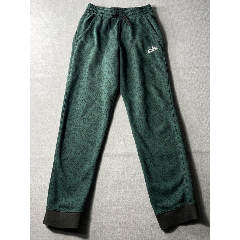 Nike Youth Boys Printed Fleece Jogger Sweatpants Green XL Logo Swoosh Cuffed